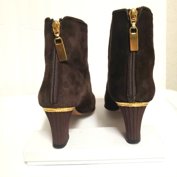 Di Sandro Italy suede booties size 7 (37.5) gold trim zipper brown - Picture 2 of 12